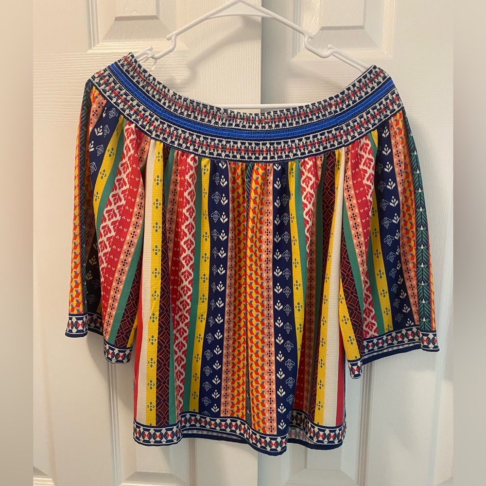 🕕 NWOT | Flying Tomato | Mixed Print OTS 3/4 Sleeves Boho Top | Multicolor | S - Picture 4 of 7